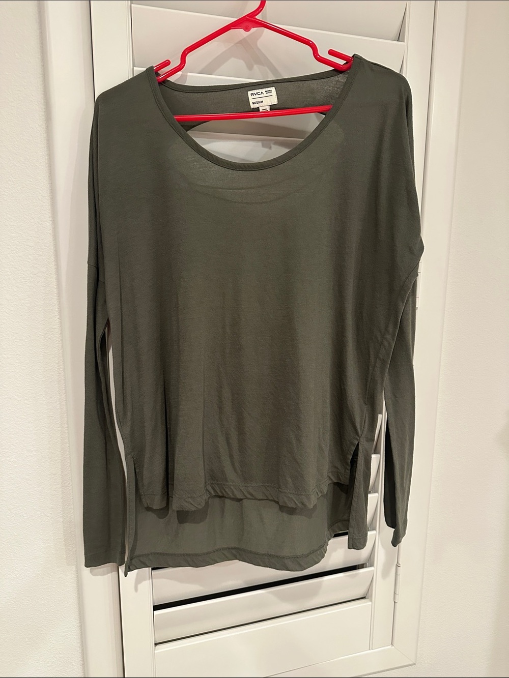 RVCA Olive Green Long Sleeve Scoop Neck Top